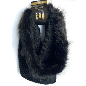 Mixit Crochet Modern Fur Infinity Scarf Black One Size Women New w/Tags MSRP $36